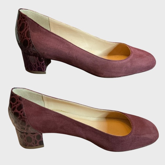 J.Crew Evelyn Croc Embossed Block Heel Suede Pumps - Picture 2 of 9